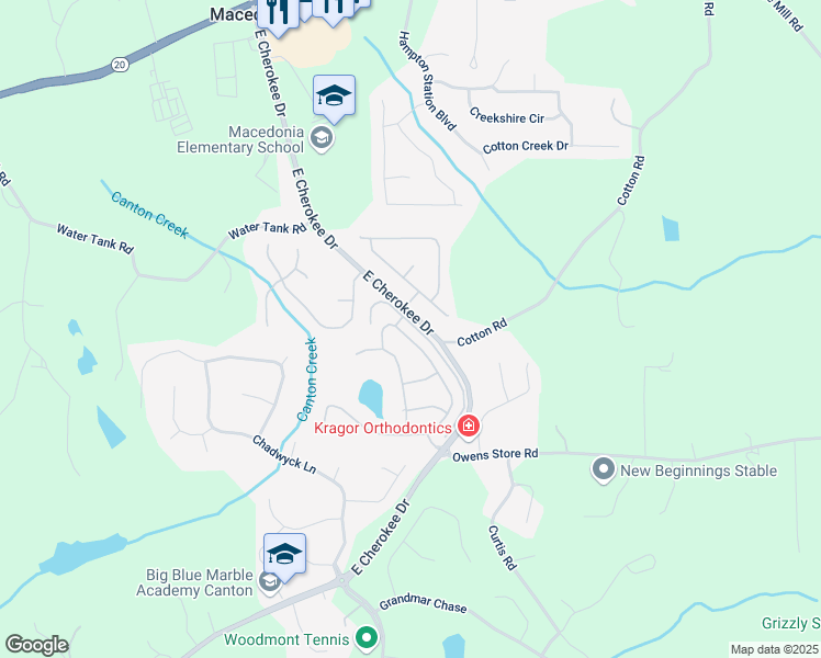 map of restaurants, bars, coffee shops, grocery stores, and more near 202 Cadence Trail in Canton