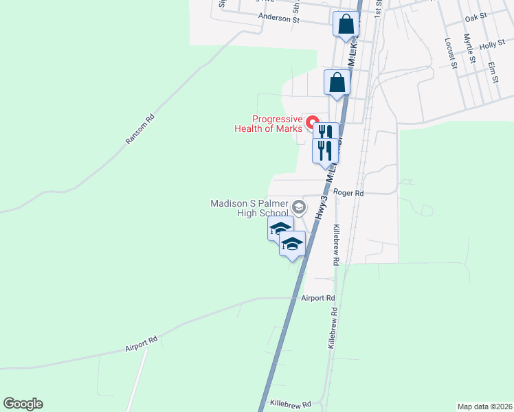 map of restaurants, bars, coffee shops, grocery stores, and more near 141 Howard Street in Marks
