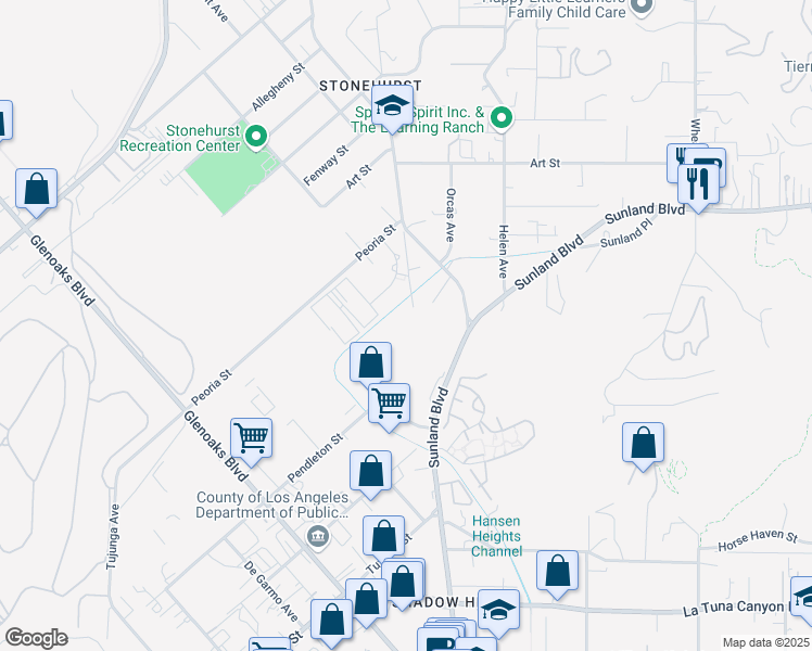 map of restaurants, bars, coffee shops, grocery stores, and more near 9565 Clybourn Avenue in Los Angeles