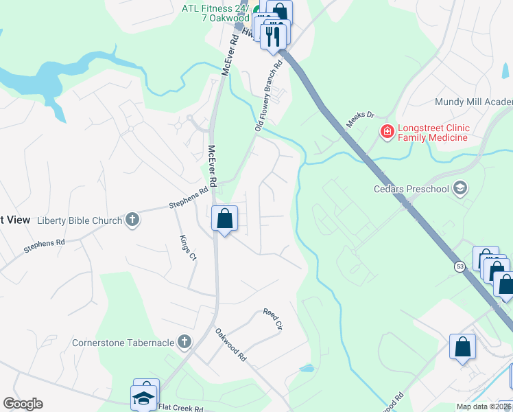 map of restaurants, bars, coffee shops, grocery stores, and more near 5021 Timber Hills Drive in Oakwood