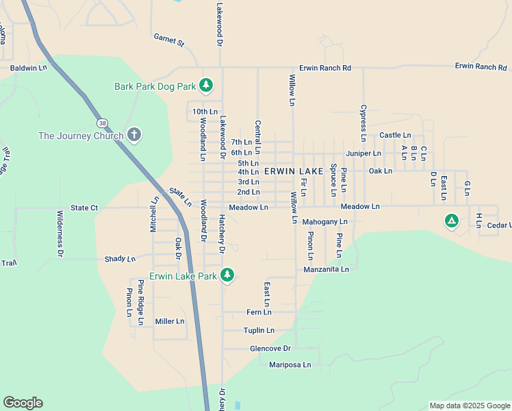 map of restaurants, bars, coffee shops, grocery stores, and more near 2148 1st Lane in Big Bear
