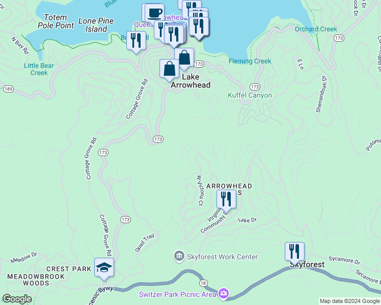map of restaurants, bars, coffee shops, grocery stores, and more near 538 West Victoria Court in San Bernardino
