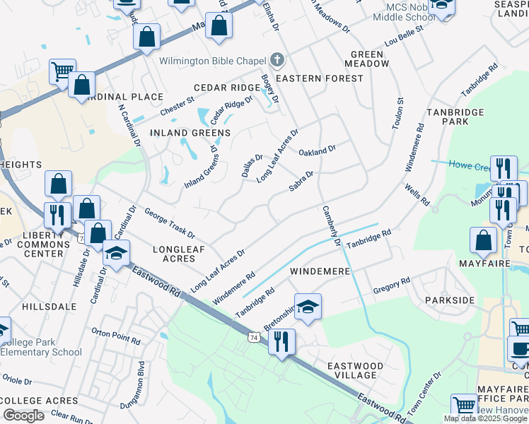 map of restaurants, bars, coffee shops, grocery stores, and more near 230 Ginger Road in Wilmington