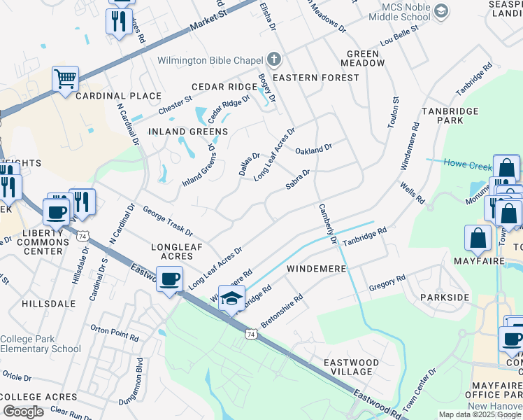 map of restaurants, bars, coffee shops, grocery stores, and more near 230 Ginger Road in Wilmington