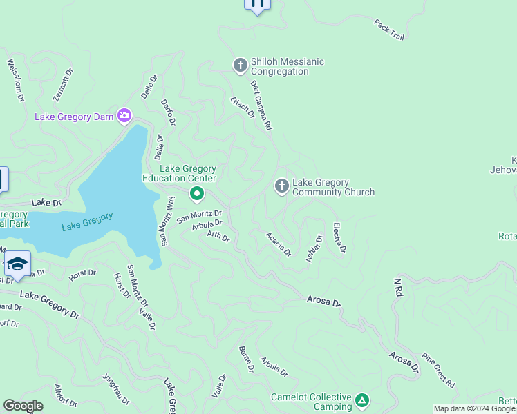 map of restaurants, bars, coffee shops, grocery stores, and more near 686 Pyramid Drive in Crestline