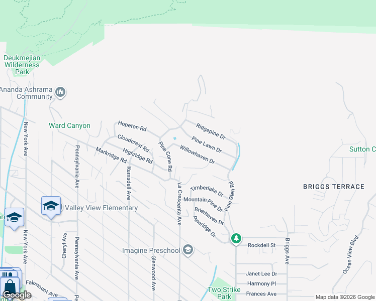 map of restaurants, bars, coffee shops, grocery stores, and more near 2803 Willowhaven Drive in La Crescenta-Montrose