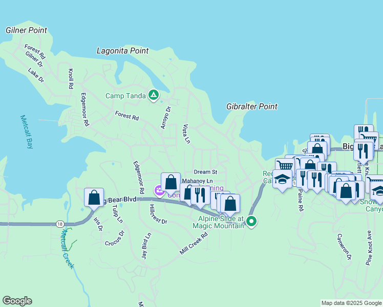 map of restaurants, bars, coffee shops, grocery stores, and more near 511 Lakewood Lane in Big Bear Lake