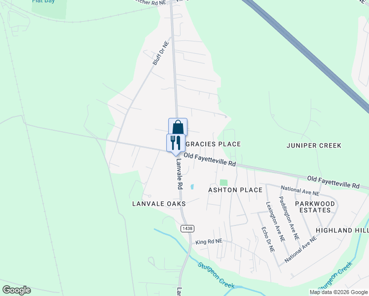 map of restaurants, bars, coffee shops, grocery stores, and more near 1480 Old Fayetteville Road in Leland