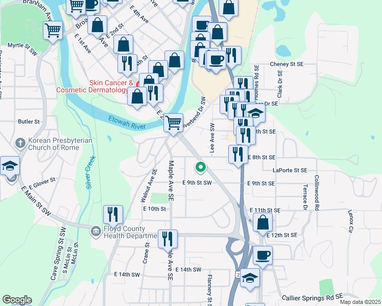 map of restaurants, bars, coffee shops, grocery stores, and more near 716 East 2nd Avenue in Rome
