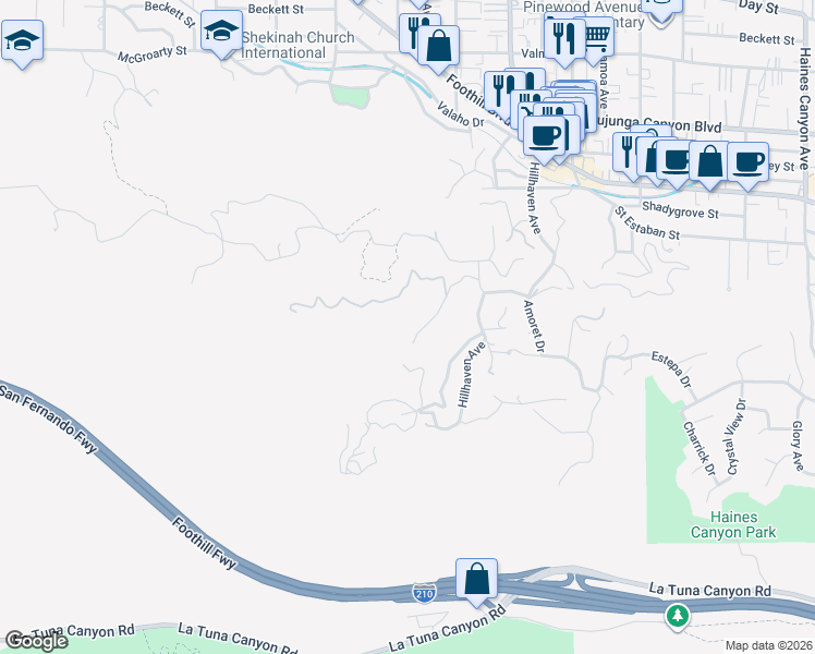 map of restaurants, bars, coffee shops, grocery stores, and more near 9513 Inspiration Way in Los Angeles