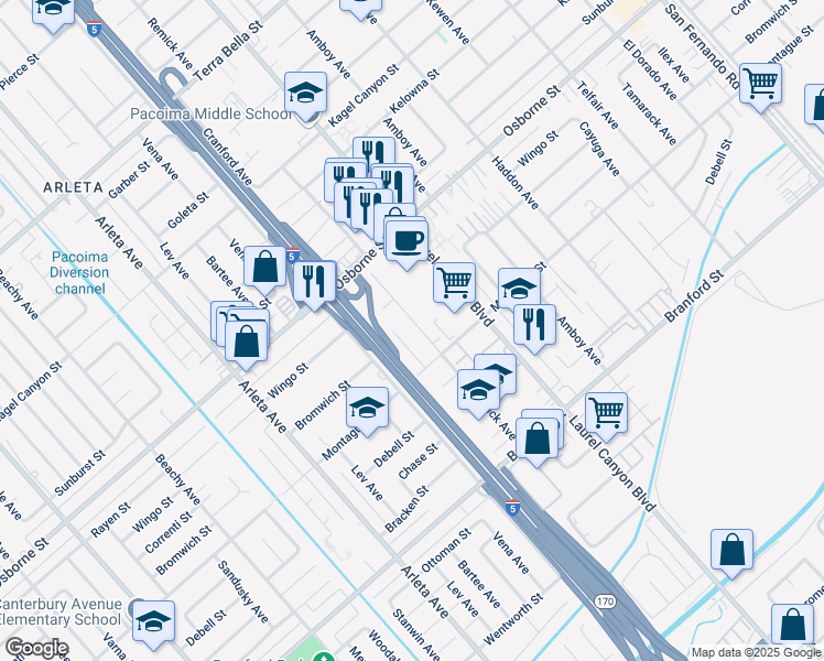 map of restaurants, bars, coffee shops, grocery stores, and more near 9551 Remick Avenue in Los Angeles