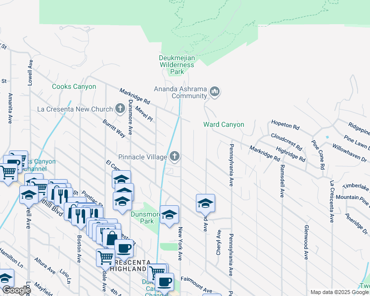 map of restaurants, bars, coffee shops, grocery stores, and more near 5110 New York Avenue in Glendale