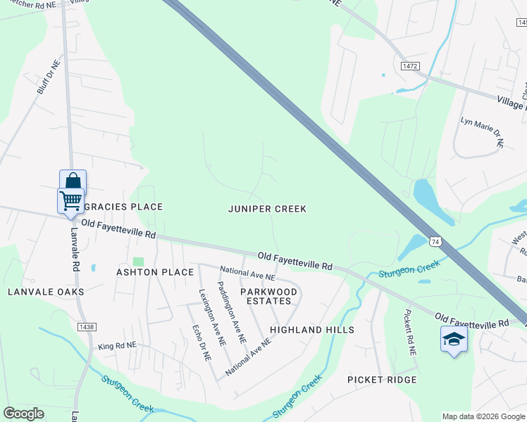 map of restaurants, bars, coffee shops, grocery stores, and more near 1142 Hidden Creek Drive in Leland