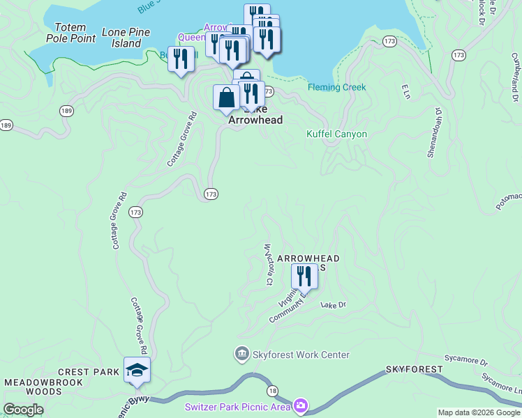map of restaurants, bars, coffee shops, grocery stores, and more near 544 West Victoria Court in San Bernardino