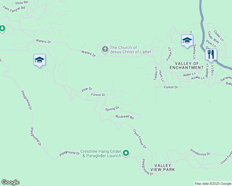 map of restaurants, bars, coffee shops, grocery stores, and more near 22384 Forest Drive in Crestline