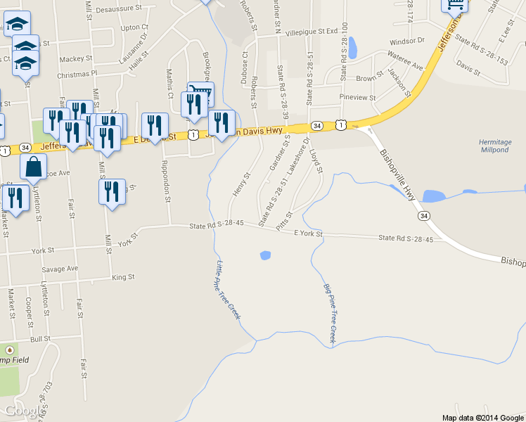 map of restaurants, bars, coffee shops, grocery stores, and more near 36 Lakeshore Dr in Camden