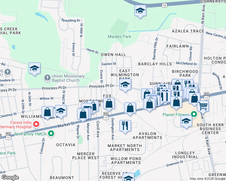 map of restaurants, bars, coffee shops, grocery stores, and more near 312 Henry Street in Wilmington