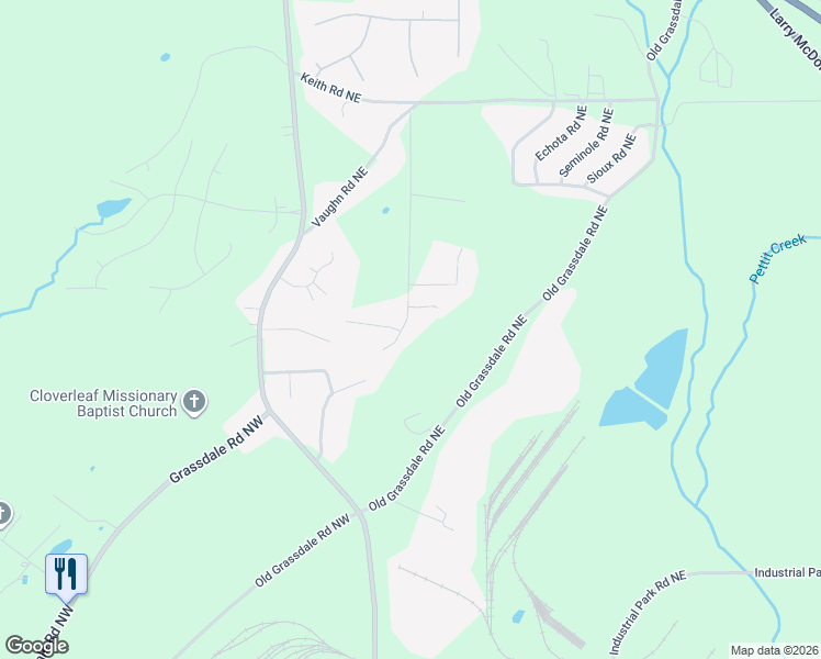 map of restaurants, bars, coffee shops, grocery stores, and more near 141 Vaughn Spur Northeast in Cartersville
