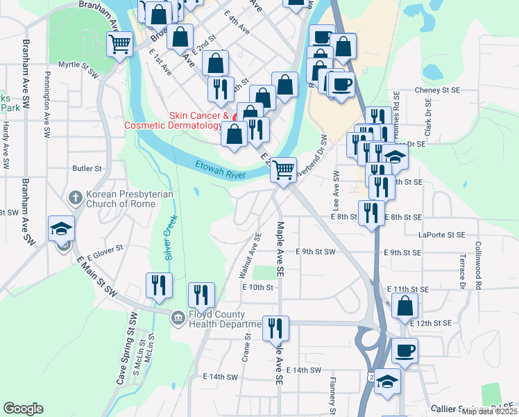 map of restaurants, bars, coffee shops, grocery stores, and more near 310 East 6th Street in Rome