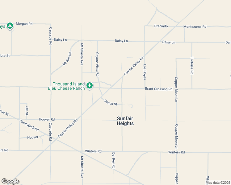 map of restaurants, bars, coffee shops, grocery stores, and more near 66125 Brant Crossing Road in Joshua Tree