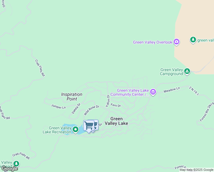 map of restaurants, bars, coffee shops, grocery stores, and more near 540 Yukon Drive in Green Valley Lake