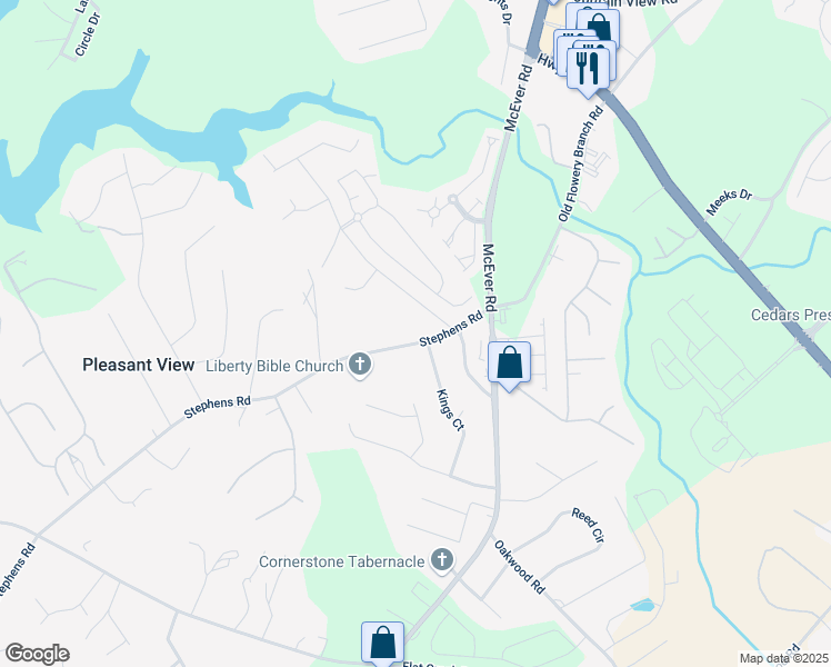map of restaurants, bars, coffee shops, grocery stores, and more near 4704 Stephens Road in Gainesville