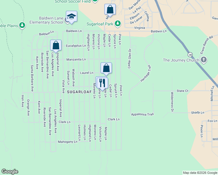 map of restaurants, bars, coffee shops, grocery stores, and more near 478 Cedar Lane in Sugarloaf
