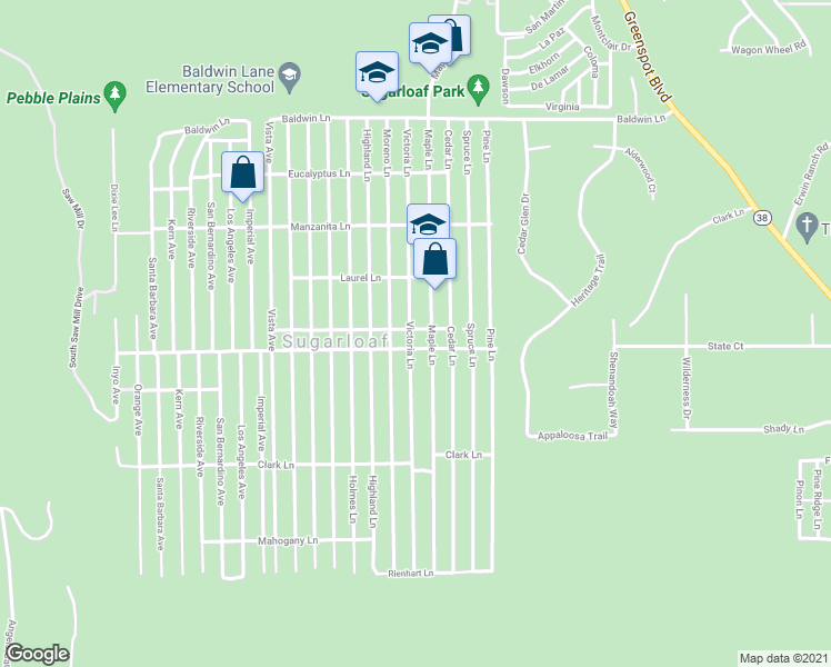 map of restaurants, bars, coffee shops, grocery stores, and more near 479 Victoria Lane in Big Bear