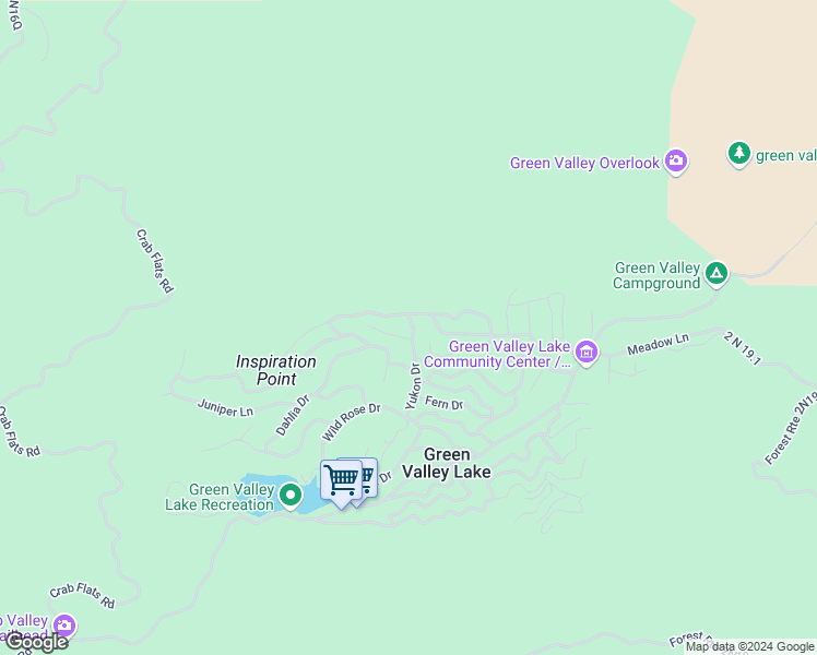 map of restaurants, bars, coffee shops, grocery stores, and more near 530 Yukon Drive in Green Valley Lake
