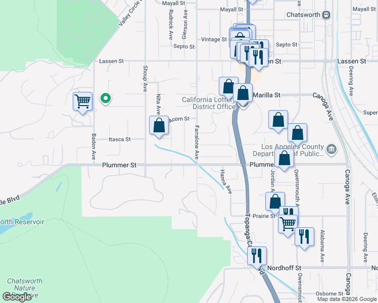 map of restaurants, bars, coffee shops, grocery stores, and more near 9534 Gierson Avenue in Los Angeles