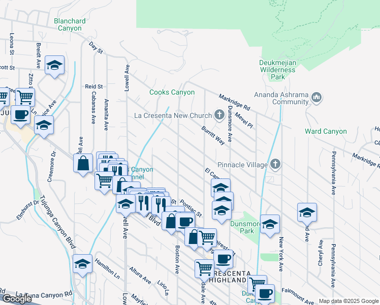 map of restaurants, bars, coffee shops, grocery stores, and more near 3739 El Caminito in Glendale