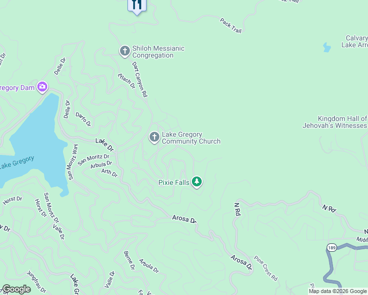 map of restaurants, bars, coffee shops, grocery stores, and more near 25120 Boa Drive in Crestline
