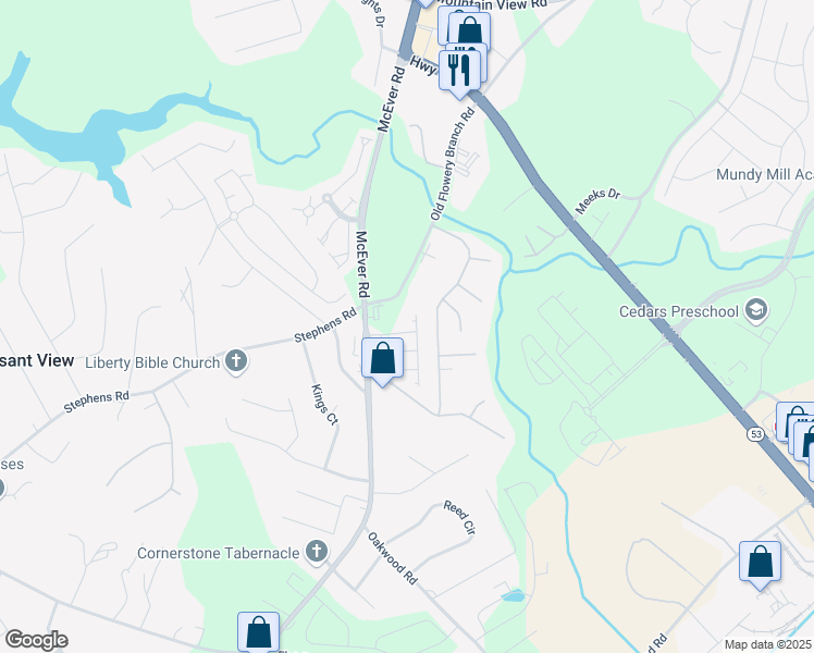map of restaurants, bars, coffee shops, grocery stores, and more near 4565 Bishops Lane in Oakwood