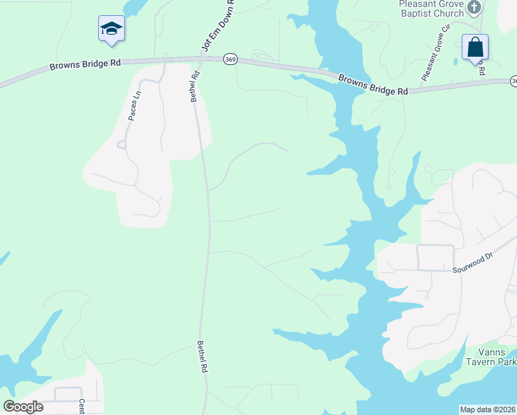 map of restaurants, bars, coffee shops, grocery stores, and more near 7915 Bethel Road in Gainesville