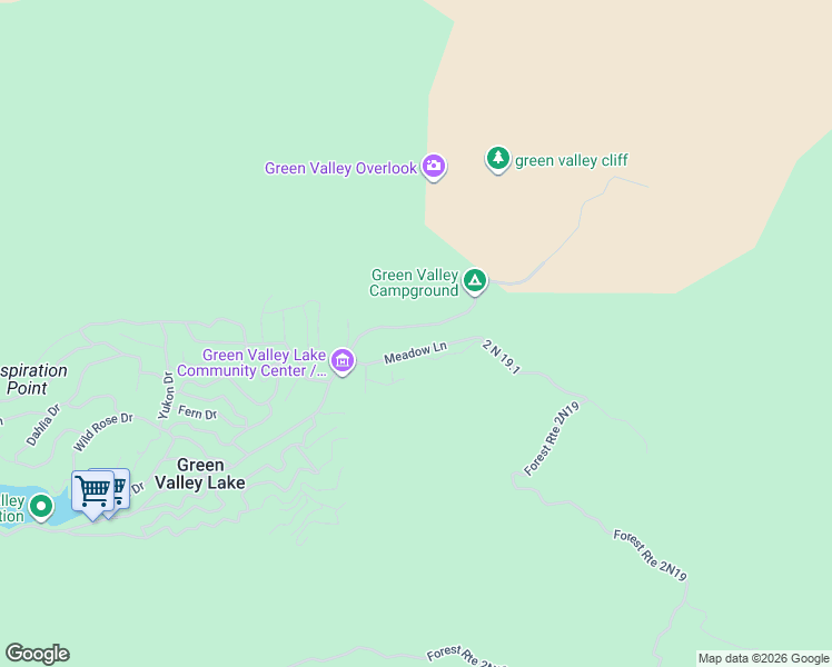 map of restaurants, bars, coffee shops, grocery stores, and more near 33820 Meadow Lane in Green Valley Lake