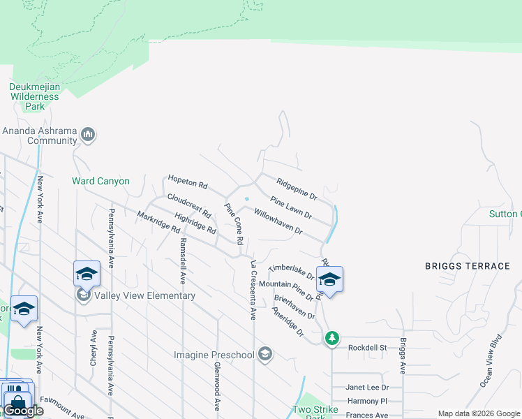 map of restaurants, bars, coffee shops, grocery stores, and more near 2803 Willowhaven Drive in La Crescenta-Montrose