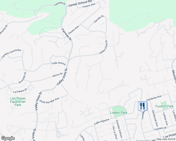 map of restaurants, bars, coffee shops, grocery stores, and more near 99 Cerro Crest Drive in Camarillo