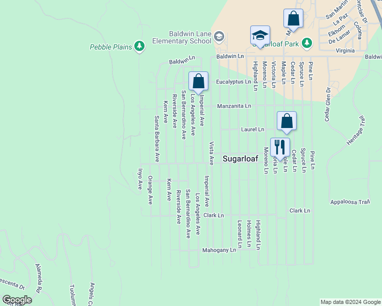 map of restaurants, bars, coffee shops, grocery stores, and more near 464 Los Angeles Avenue in Big Bear