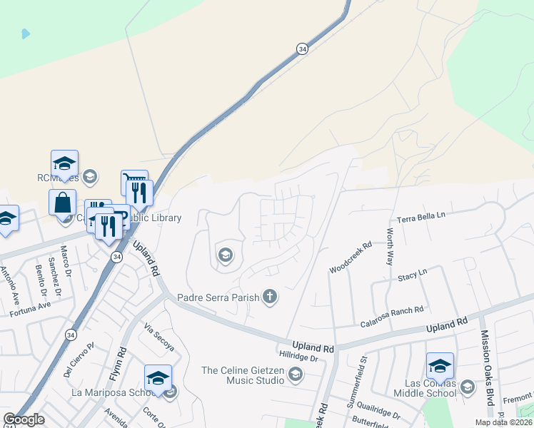map of restaurants, bars, coffee shops, grocery stores, and more near 2420 Quartsite Drive in Camarillo