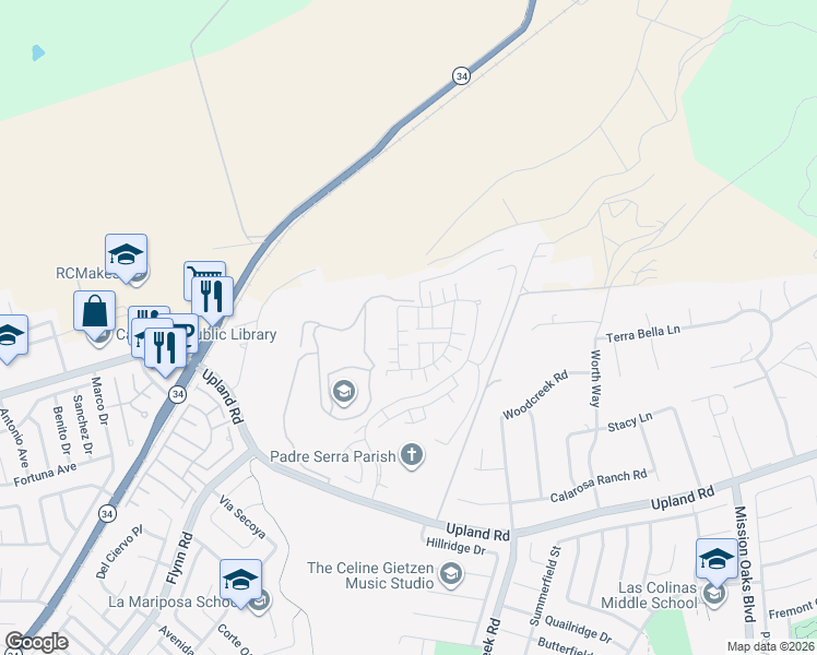map of restaurants, bars, coffee shops, grocery stores, and more near 2420 Quartsite Drive in Camarillo