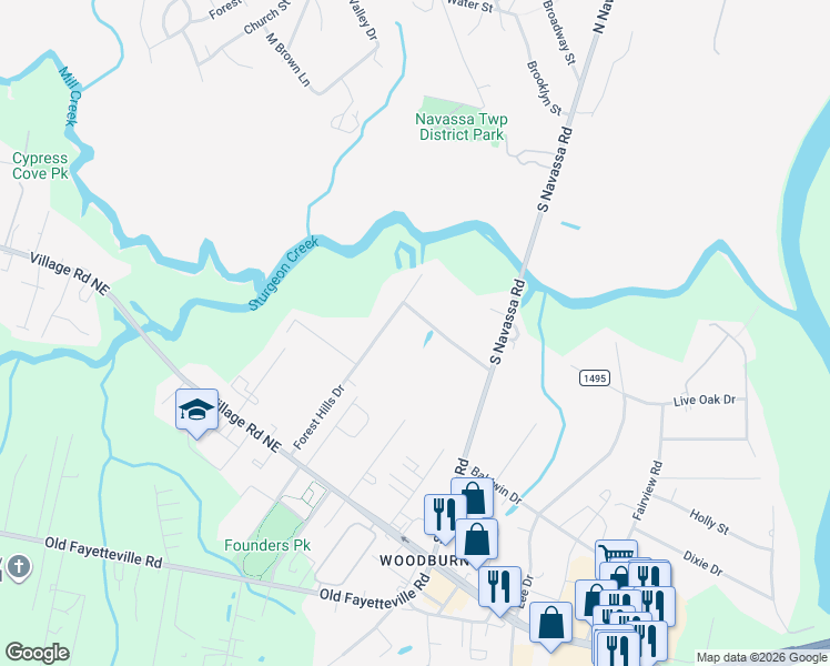 map of restaurants, bars, coffee shops, grocery stores, and more near 111-121 Loop Road in Leland