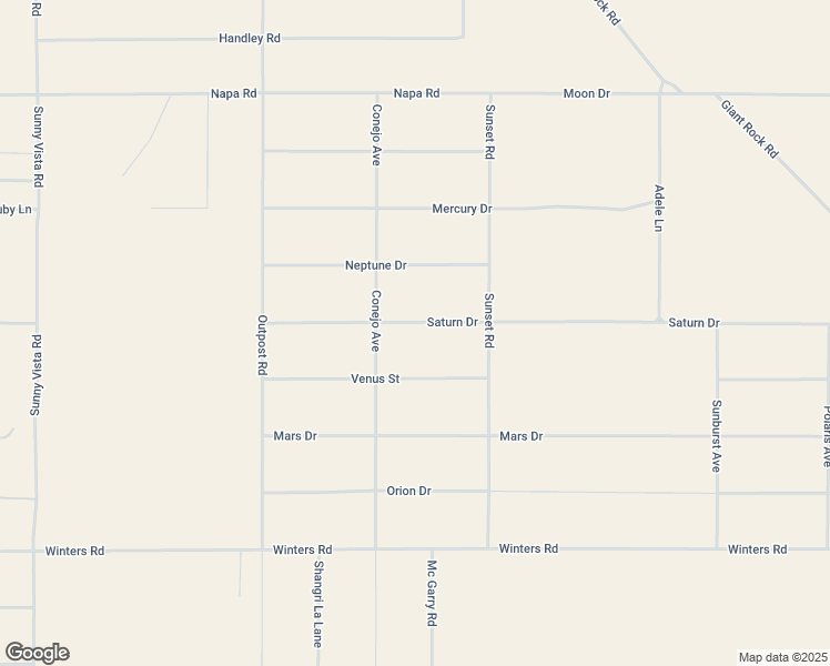 map of restaurants, bars, coffee shops, grocery stores, and more near Saturn Drive in Joshua Tree