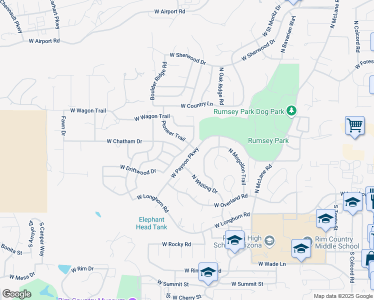 map of restaurants, bars, coffee shops, grocery stores, and more near 201 North Heritage Lane in Payson