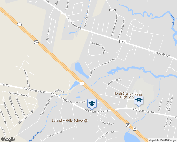 map of restaurants, bars, coffee shops, grocery stores, and more near 9711 Wayne Street Northeast in Leland