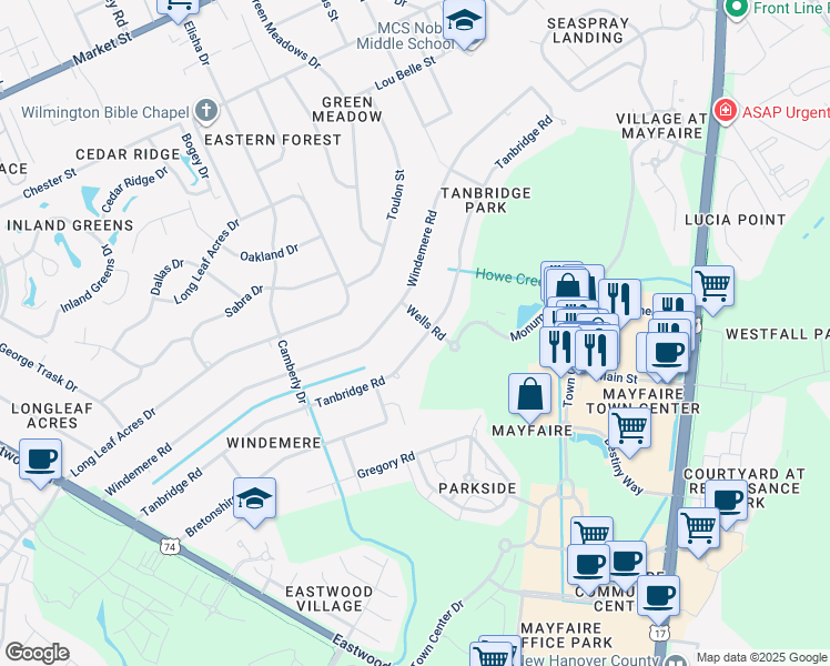 map of restaurants, bars, coffee shops, grocery stores, and more near 429 Tanbridge Road in Wilmington