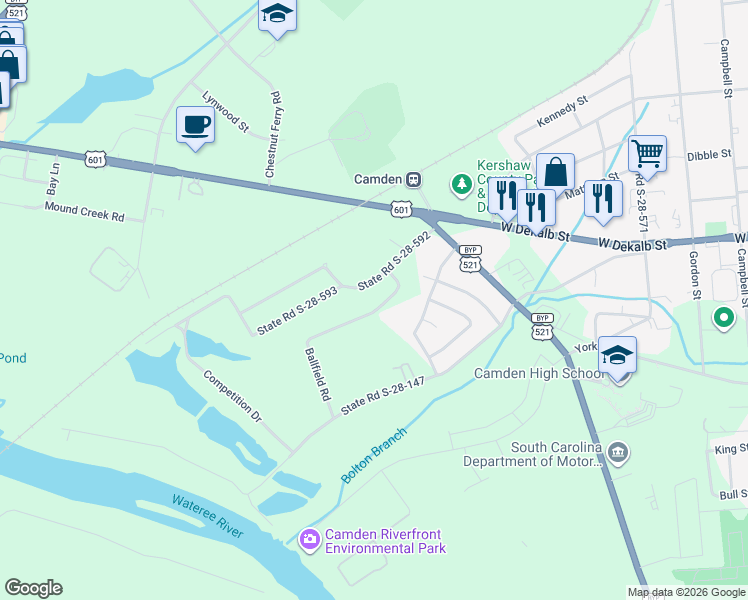 map of restaurants, bars, coffee shops, grocery stores, and more near 327 Ballfield Road in Camden