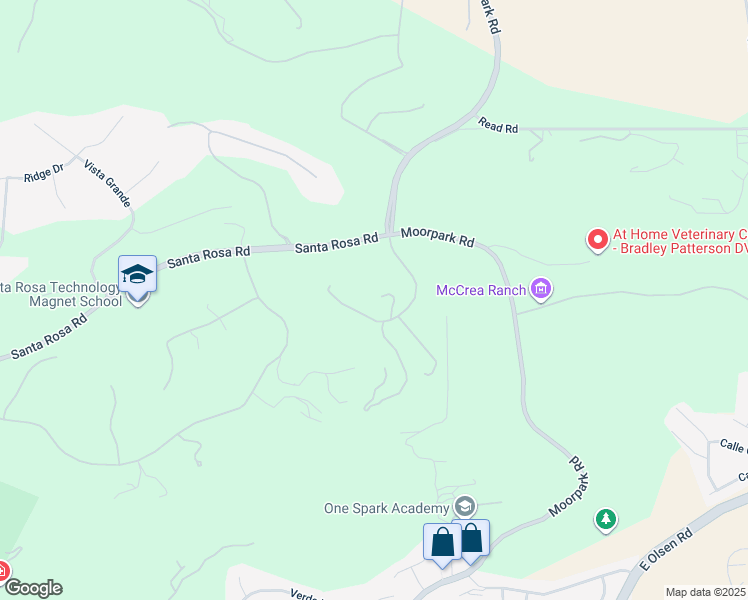 map of restaurants, bars, coffee shops, grocery stores, and more near 2625 Marvella Court in Santa Rosa Valley