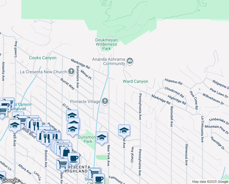 map of restaurants, bars, coffee shops, grocery stores, and more near 5110 New York Avenue in Glendale