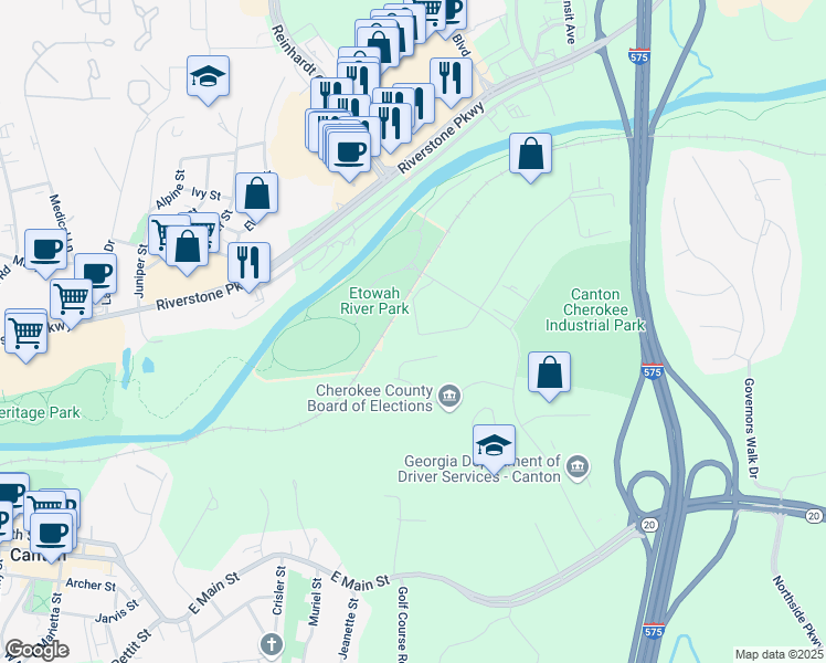 map of restaurants, bars, coffee shops, grocery stores, and more near in Canton