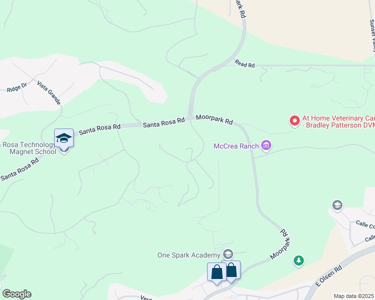 map of restaurants, bars, coffee shops, grocery stores, and more near 2625 Marvella Court in Santa Rosa Valley